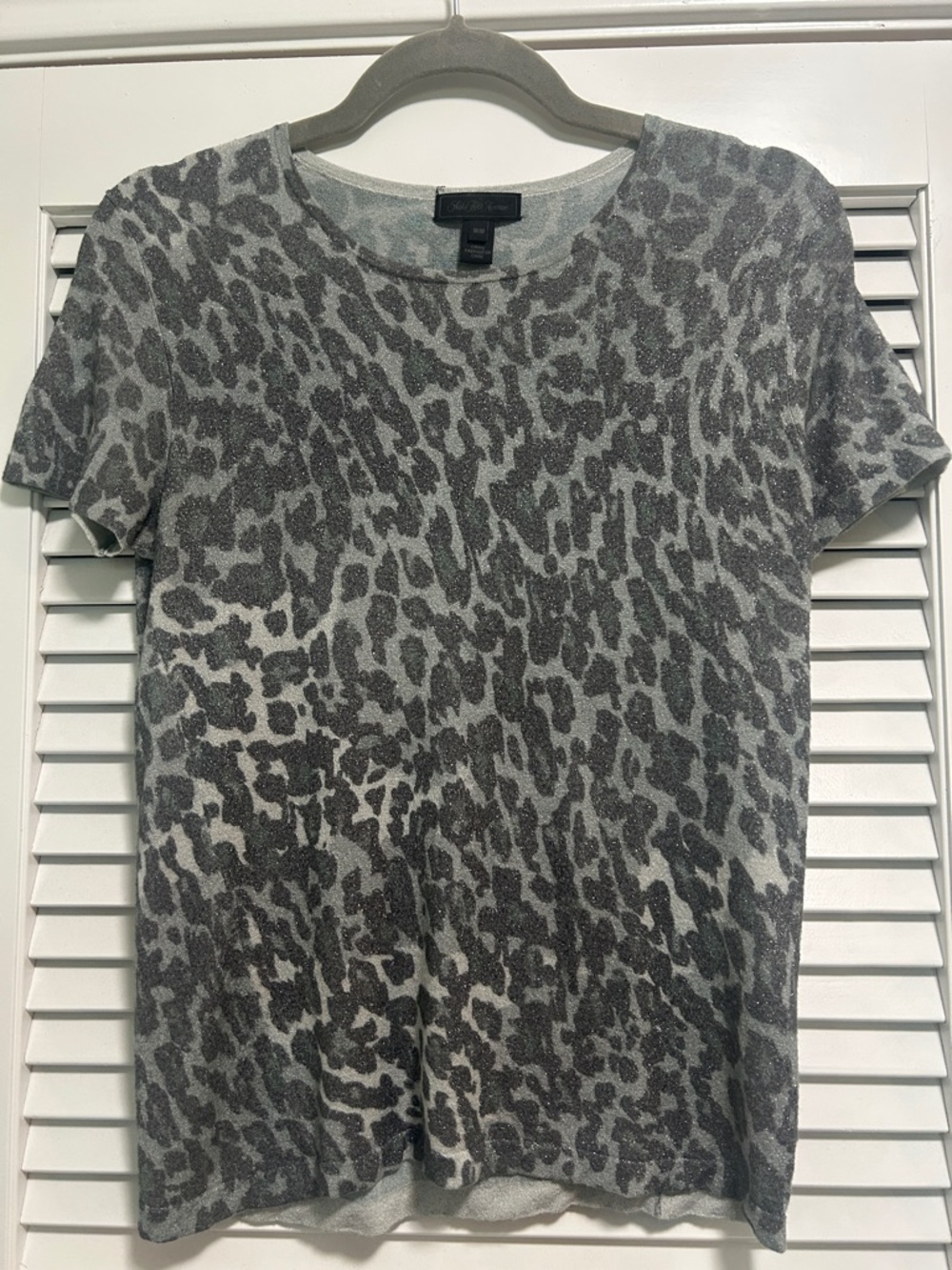 Saks Fifth Avenue Short-Sleeve Leopard Print Shimmery Top, Medium
